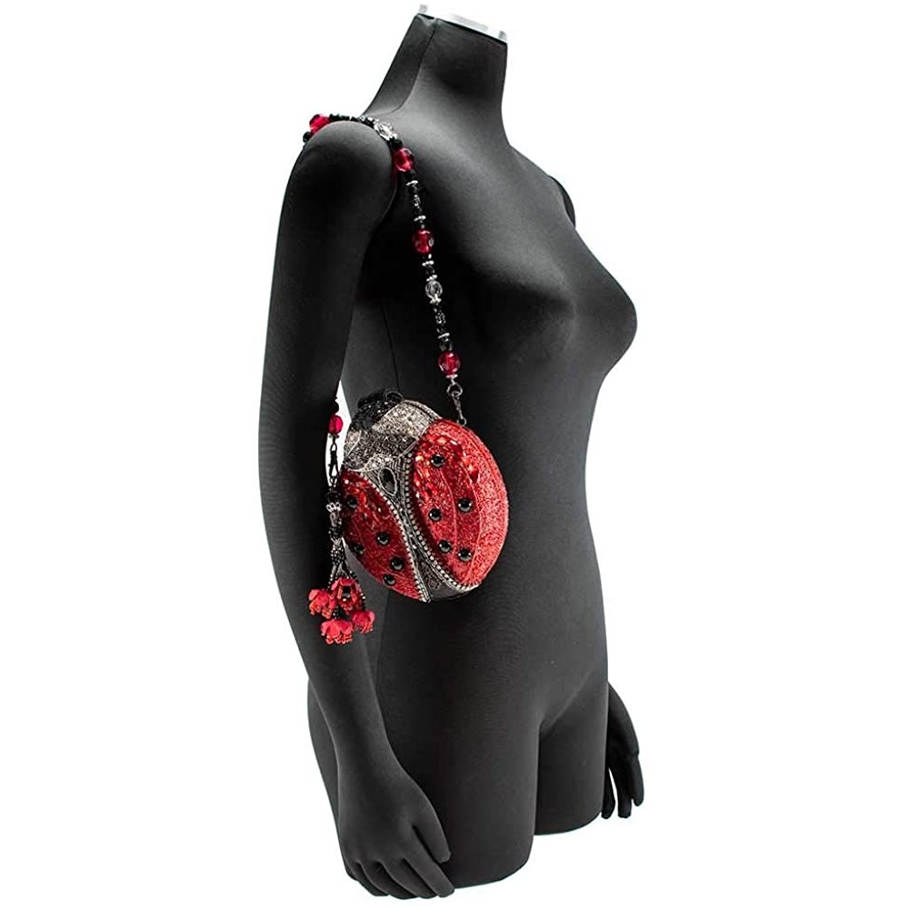 Mary Frances Hand Beaded Bejeweled Lady Bug Red Black Convertible Clutch Handbag Shoulder Bag 