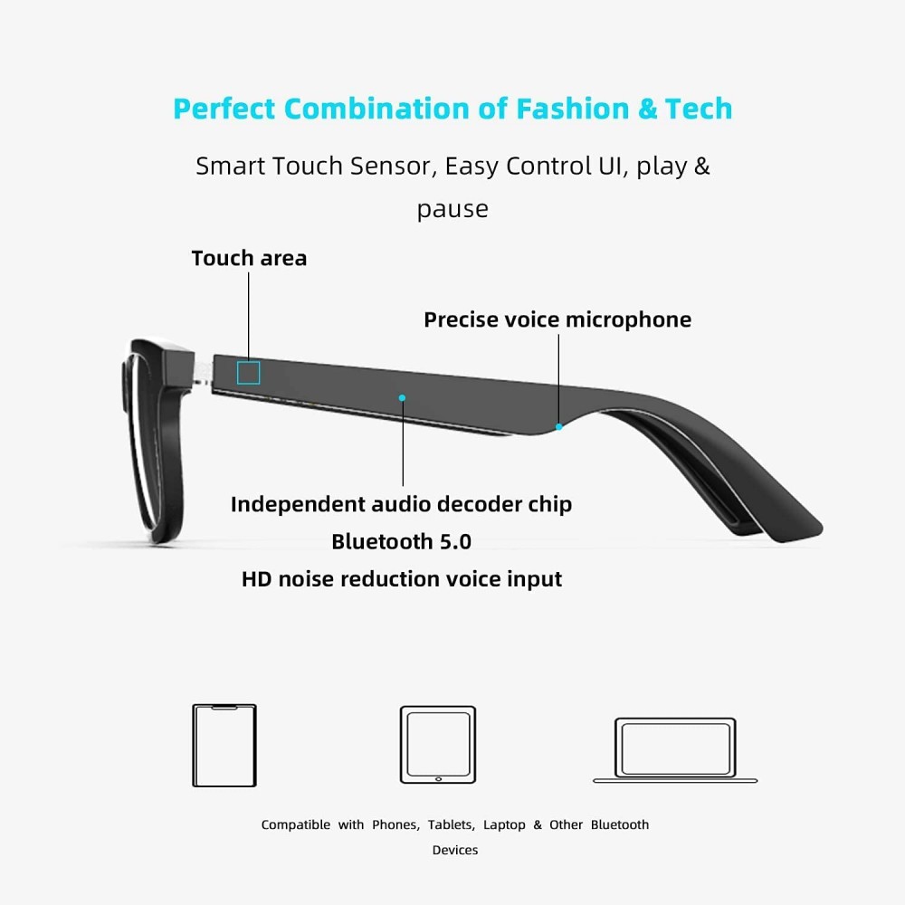 Wicue Bluetooth Smart Audio Sunglasses 0.1s Stepless Auto Tinting Photochromic Polarized Smart Headphones Eyewear for Men Women 