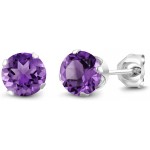 Gem Stone King Sterling Silver Round Purple Amethyst Women's Stud Earrings 6mm 1.50 Carat Total Weight