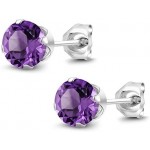 Gem Stone King Sterling Silver Round Purple Amethyst Women's Stud Earrings 6mm 1.50 Carat Total Weight