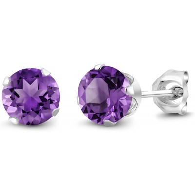 Gem Stone King Sterling Silver Round Purple Amethyst Women's Stud Earrings 6mm 1.50 Carat Total Weight