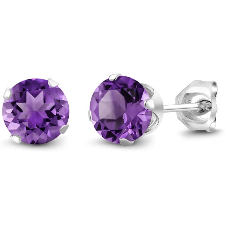 Gem Stone King Sterling Silver Round Purple Amethyst Women's Stud Earrings 6mm 1.50 Carat Total Weight