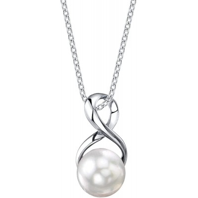 The Pearl Source Freshwater Cultured Pearl Pendant Necklace for Women with Sterling Silver Infinity Design