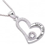 ALOV Jewelry Sterling Silver Love You mom Love Heart Cubic Zirconia Mother Pendant Necklace