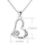 ALOV Jewelry Sterling Silver Love You mom Love Heart Cubic Zirconia Mother Pendant Necklace