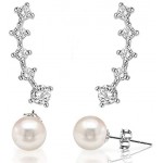 FREE Pearl Earrings With 14K Gold Plated Sterling Silver Post Crawler Earring Cuff Climber Earrings