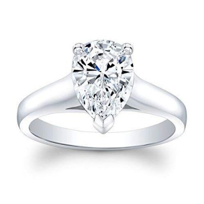 Women's Pear Brilliant White Sapphire Engagement ring in 14 karat white gold
