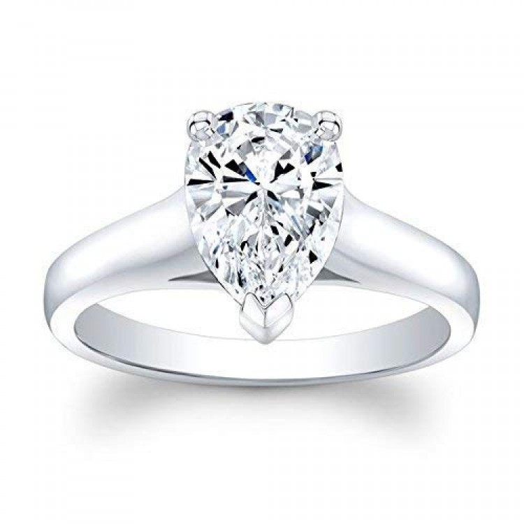 Women's Pear Brilliant White Sapphire Engagement ring in 14 karat white gold