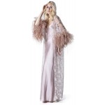 BathGown Feather Robe Lingerie for Women Lace Kimono Robe Long Lace Dress Sheer Gown Mesh Chemise