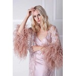 BathGown Feather Robe Lingerie for Women Lace Kimono Robe Long Lace Dress Sheer Gown Mesh Chemise