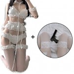 ZXCDR-140 Lolita Women Sexy Lingerie Set Cute White Ruffles Lace Ladies Kawaii Babydoll Soft Girl Black Pajamas Cosplay Costumes Gifts (Color : Black with Stocking, Size : L(65-75kg))
