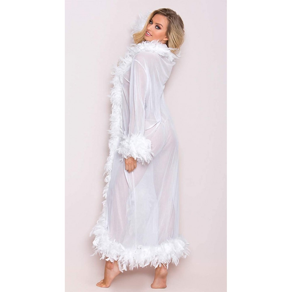 Bathgown Women S Feather Bridal Robe Wedding Long Lingerie Robe Bathrobe Sleepwear With Belt