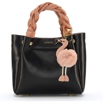 Flamingo, Women' Cowhide Bags, All-Match Large-Capacity Handbag Shoulder Messenger Hand Bucket Bag, Playful Chic Braid Handle (Color : Black)