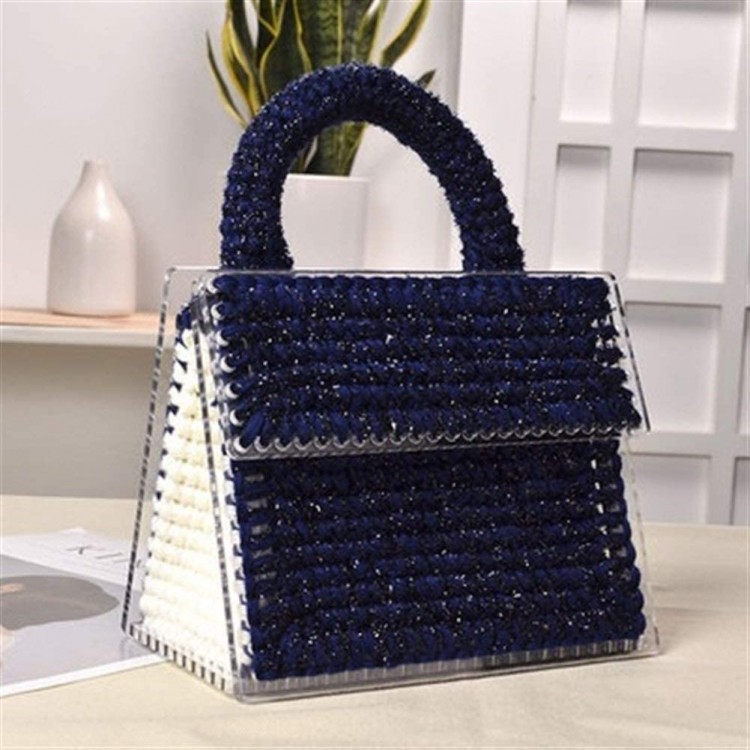 HABADOG Acrylic Woolen Wool Knitting Handbag Lady Hand-Woven Portable Purses Tassel Winter Tote Messenger Bag (Color : StyleC)