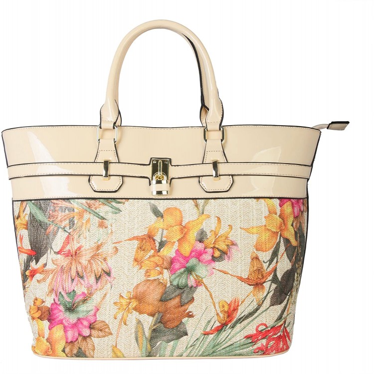 Diophy PU Leather Floral Weave Patent Top Style Large Tote Womens Purse Handbag FL-2956 FL-2957