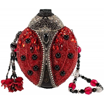 Mary Frances Hand Beaded Bejeweled Lady Bug Red Black Convertible Clutch Handbag Shoulder Bag