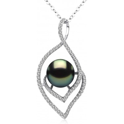 CHAULRI Lucky Peacock 9-10mm Genuine South Sea Tahitian Black Pearl Pendant Necklace 18K Gold Plated Sterling Silver - Jewelry Gifts for Women Wife Mom Daughter