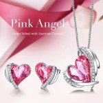 CDE Love Heart Necklaces and Earrings Jewelry Set for Women White Gold Plated/Rose Gold Tone Crystals Birthstone Gifts for Party/Anniversary Day/Birthday