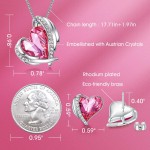 CDE Love Heart Necklaces and Earrings Jewelry Set for Women White Gold Plated/Rose Gold Tone Crystals Birthstone Gifts for Party/Anniversary Day/Birthday