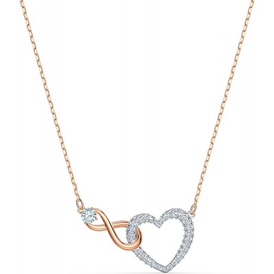 Swarovski Women's Infinity Heart Bangle Bracelet &amp; Necklace Rose-Gold Tone Finish Crystal Jewelry Collection