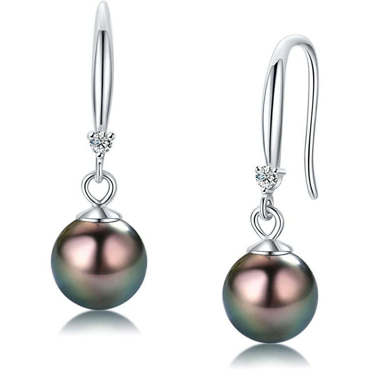 CHAULRI Classic AAA Quality Genuine Tahitian Black Pearl Dangle Drop Earrings 8-9mm &ndash; Birthday Anniversary Jewelry Gifts for Women