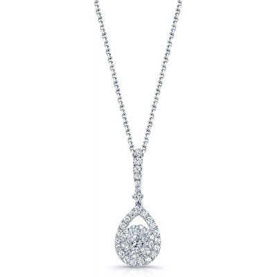 Olive &amp; Hill Fine Jewelry 14K White Gold 3/8 Cttw Round-Brilliant Diamond Cluster Inside Pave Style Teardrop ⅞&rdquo; Pendant Necklace with Rolo Chain (H-I Color, SI1-SI2 Clarity)