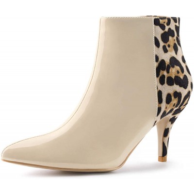 Allegra K Women's Contrast Color Leopard Print Stiletto Heel Ankle Boots