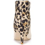 Allegra K Women's Contrast Color Leopard Print Stiletto Heel Ankle Boots