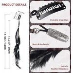 ORYOUGO Set of 6 Bohemian Style Feather Headband With Comb Clip Tassel Hemp Rope Bohemian Hairband for Women Girls Festival Headdress,Brown&Black&Khaki