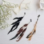 ORYOUGO Set of 6 Bohemian Style Feather Headband With Comb Clip Tassel Hemp Rope Bohemian Hairband for Women Girls Festival Headdress,Brown&Black&Khaki
