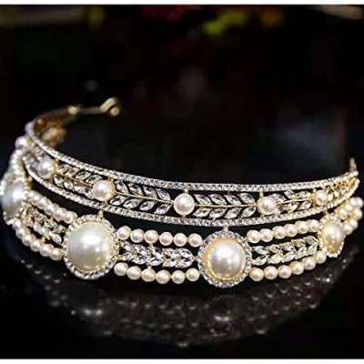 Headpiece Bridal Wedding Accessorie Shiny Crystal Pearl Headband Head Jewelry for Women Wedding Halloween Charm for Party Prom Evening Girl Christmas Birthday Gift,Gold