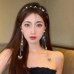 E EMZHOLE Wedding Butterfly Headband Head Chain Silver Tassel Hair Hoop Band Hair Vine Vintage Decorative Headwear Headpieces Hair Accessories for Women and Girls Headdress (02) (01)