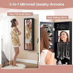 Giantex Wall/Door Mounted Jewelry Cabinet w/Full Length Mirror, Jewelry Armoire w/Storage Shelves, 2 Hanging Hook, Larger Capacity, Over the Door Jewelry Organizer, Black