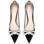 Tupakei Women's Stiletto High Heels Pointed Toe Pumps with Rhinestone Bow Elgant Wedding Party Shoes