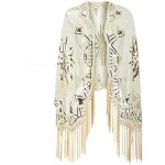 Floral Sequined Beaded Fringe Evening Wrap Scallops Party Bridal Shawl Flapper Mesh Wedding Cover Up 1920S Scarf
