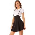 Jedyful Women's Suspender Braces Casual Skirt Dress Basic High Waist Versatile Flare Skater Shoulder Straps Short Skirt
