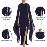 MAYFASEY Women's Elegant High Split Flare Sleeve Formal Evening Gowns Maxi Dress with Cape