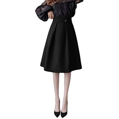 [TAITENG] Women's Skirt, Knee Length, Flared Skirt, A-Line, High Waist, Plain, Beautiful, Office Clothes, Elegant, Feminine, Black Skirt, Office, Commute, Autumn