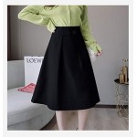 [TAITENG] Women's Skirt, Knee Length, Flared Skirt, A-Line, High Waist, Plain, Beautiful, Office Clothes, Elegant, Feminine, Black Skirt, Office, Commute, Autumn