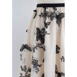 Chicwish Women's Cream 3D Butterfly Double-Layered Mesh Midi Skirt