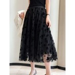 Women Tutu Tulle Skirt Elastic High Waist Layered Skirt Floral Print Mesh A-Line Midi Skirt