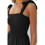ZESICA Women's 2023 Summer Boho Spaghetti Strap Square Neck Solid Color Ruffle A Line Beach Long Maxi Dress