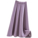 KEHAIOO Winter Autumn Women Knitted Pleated Midi Skirts, Ladies Solid Warm High Waist A-Line Skirt, Female Elegant A-Line