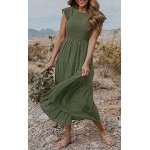 MEROKEETY Women's Flutter Short Sleeve Smocked Midi Dress Summer Casual Tiered A-Line Dress
