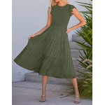 MEROKEETY Women's Flutter Short Sleeve Smocked Midi Dress Summer Casual Tiered A-Line Dress
