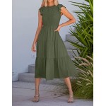MEROKEETY Women's Flutter Short Sleeve Smocked Midi Dress Summer Casual Tiered A-Line Dress