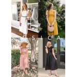 ZESICA Women's Summer Casual Flutter Short Sleeve Crew Neck Smocked Elastic Waist Tiered Midi Dress