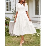 MEROKEETY Women's 2024 Summer Puff Sleeve Smocked Floral Dress Crewneck Lace Flowy Tiered Midi Dresses
