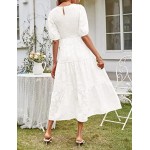 MEROKEETY Women's 2024 Summer Puff Sleeve Smocked Floral Dress Crewneck Lace Flowy Tiered Midi Dresses