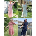 MEROKEETY Women's 2024 Summer Puff Sleeve Smocked Floral Dress Crewneck Lace Flowy Tiered Midi Dresses